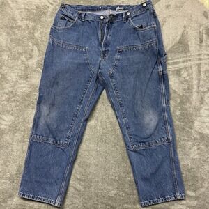 Key Pants Mens 42X30 Blue Double Knee Straight Leg Logger Distressed Workwear